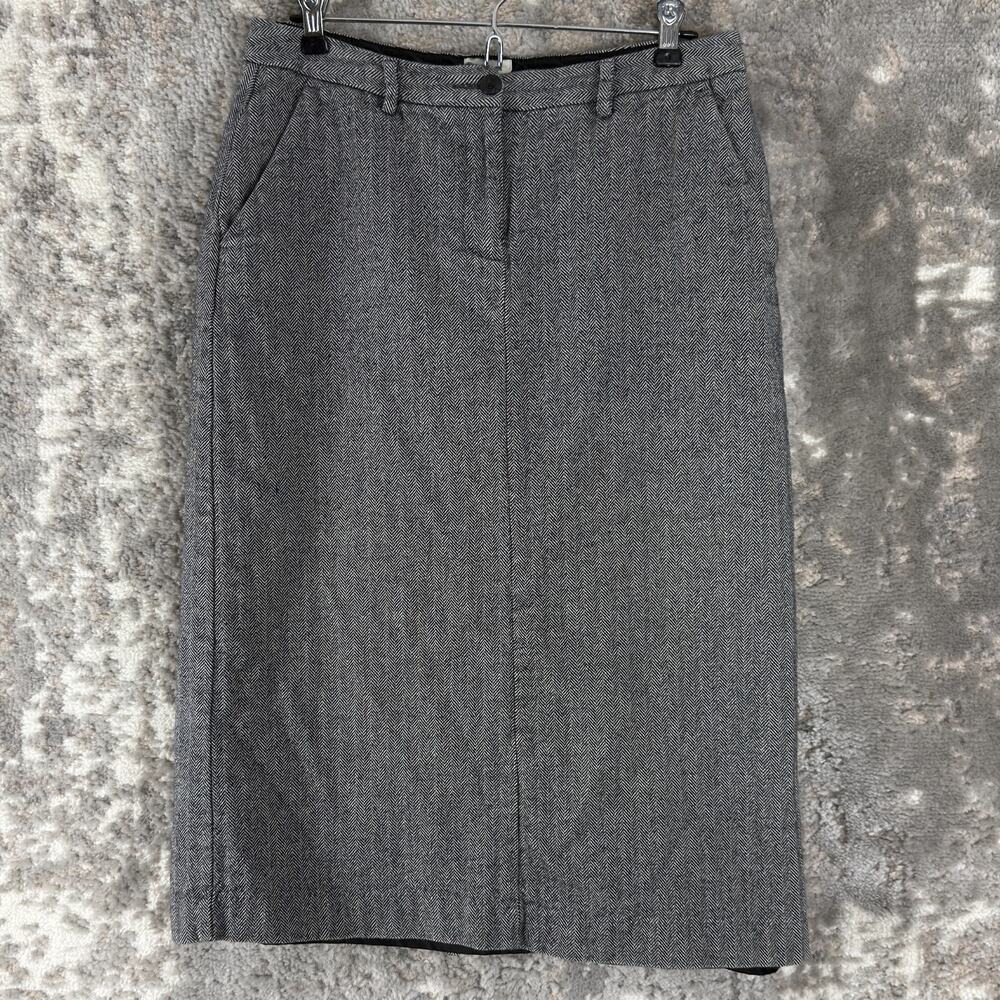 LL Bean Petite Size 8P‎ Classic Fit Casual Pencil Midi Skirt Black White Button